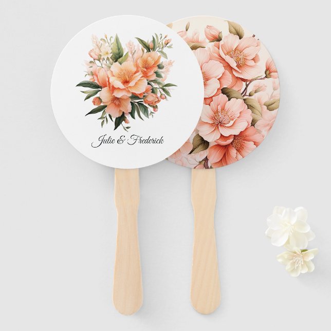 Leque Peach Fuzz Floral Wedding (Frente e Verso)
