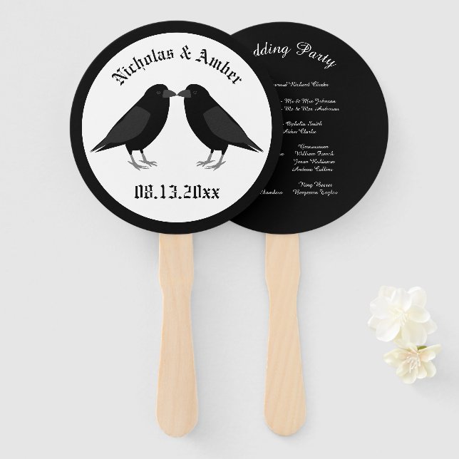 Leque Personalização do Casamento Gótico Beijando Ravens (Frente e Verso)