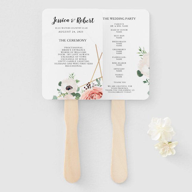 Leque Personalizado do Programa de Casamento de Flores R (Frente e Verso)
