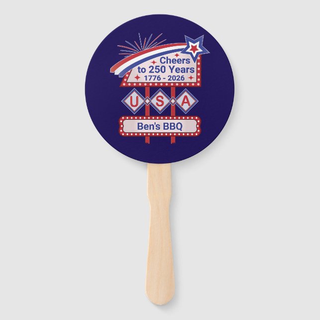 Leque Personalizado EUA 250 – Marquee Retro Patriótico (Frente)