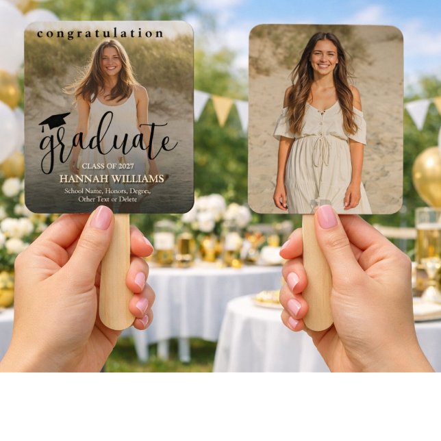 Leque Personalized Graduation Hand Fan - Custom Photo (Criador carregado)