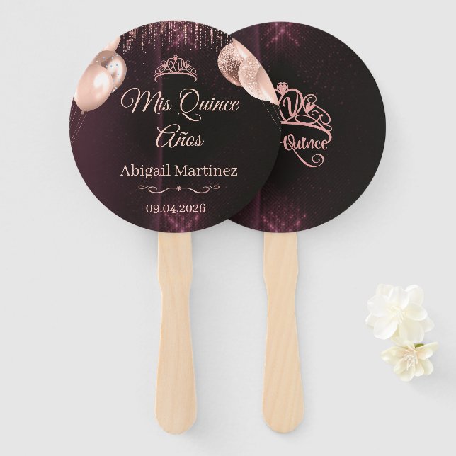 Leque Personalized Quinceañera Hand Fans | Quince (Frente e Verso)