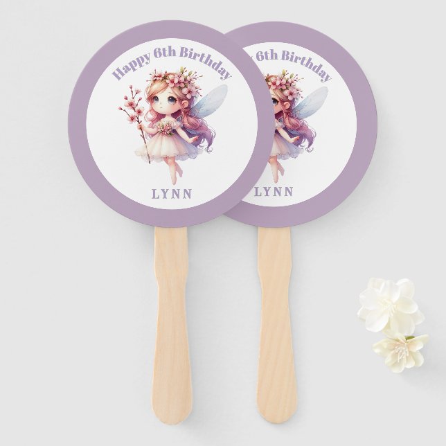 Leque Personalized Whimsical Floral Fairy  (Frente e Verso)