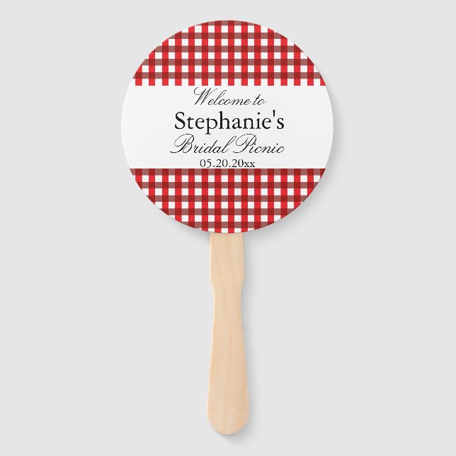 Leque Picnic Bridal do Padrão de Gingham Vermelho e Bran (Frente)