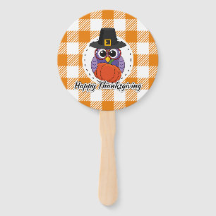 Leque Pilgrim Owl em Orange Xadrez - Feliz Ação de Graça