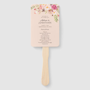 Leque Pink Blush Floral Weding Program Pink