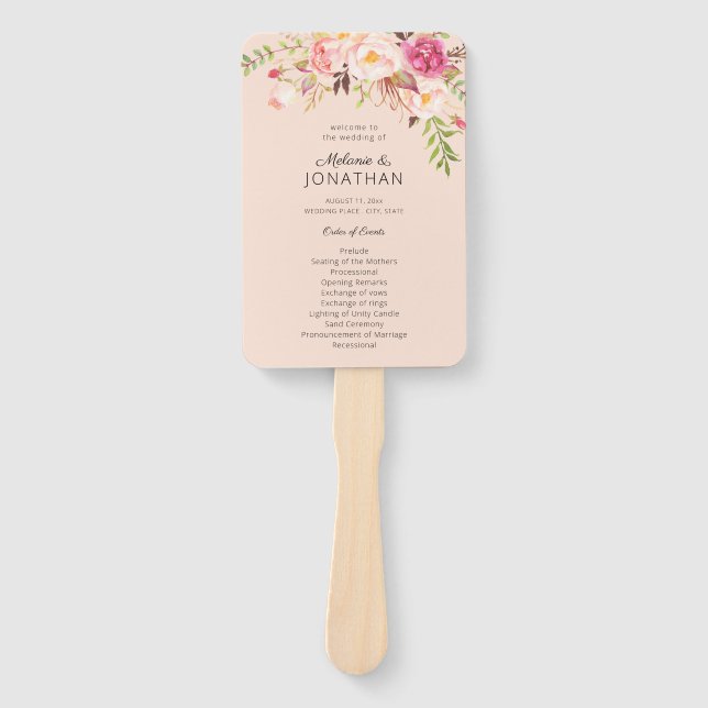 Leque Pink Blush Floral Weding Program Pink (Frente)