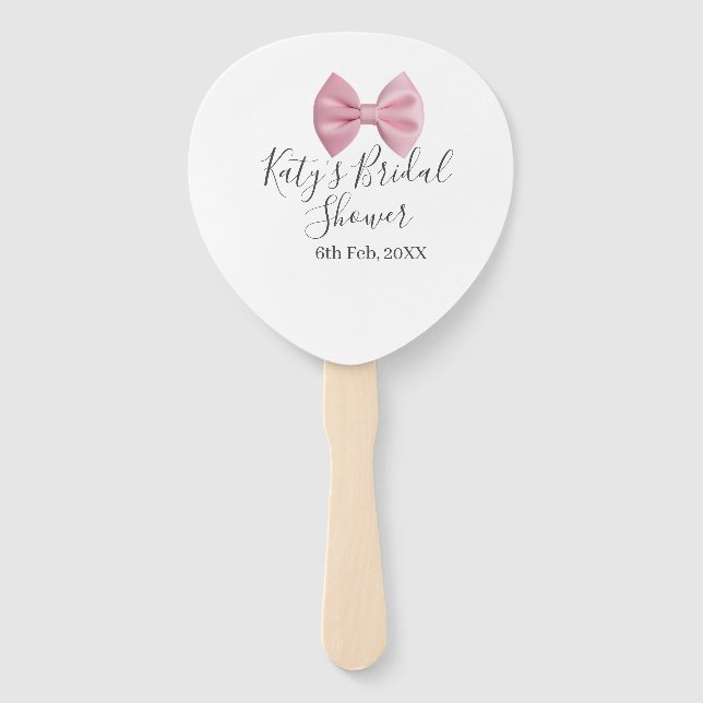 Leque Pink bow bridal shower name date pastel stylish te (Frente)