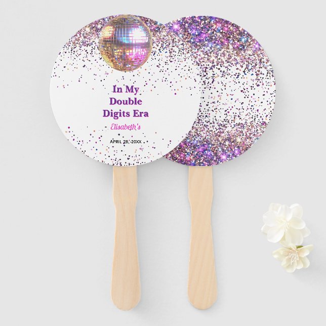 Leque Pink Disco Trendy In My Double Digits Era Birthday (Frente e Verso)