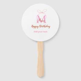 Leque Pink glitter bow add name letter monogram birthday