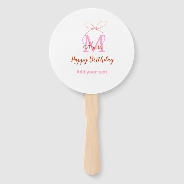 Leque Pink glitter bow add name letter monogram birthday (Frente)