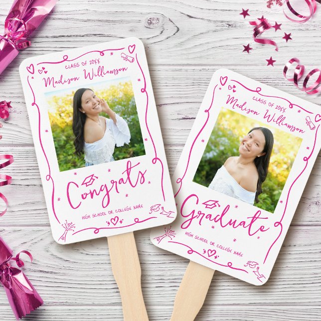 Leque Pink Hand Drawn Doodle Graduation 2 Photo White (Criador carregado)