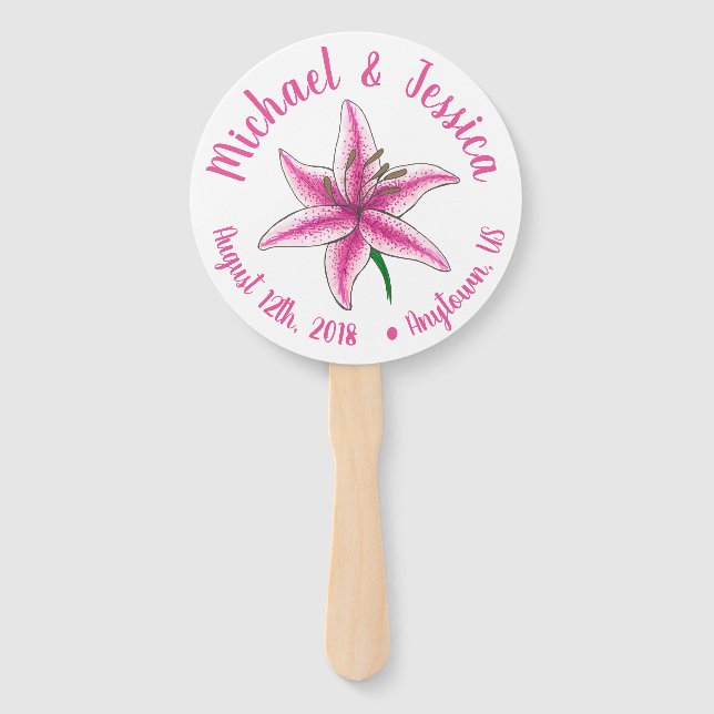 Leque Pink Lily Flower Party Wedden Program (Frente)