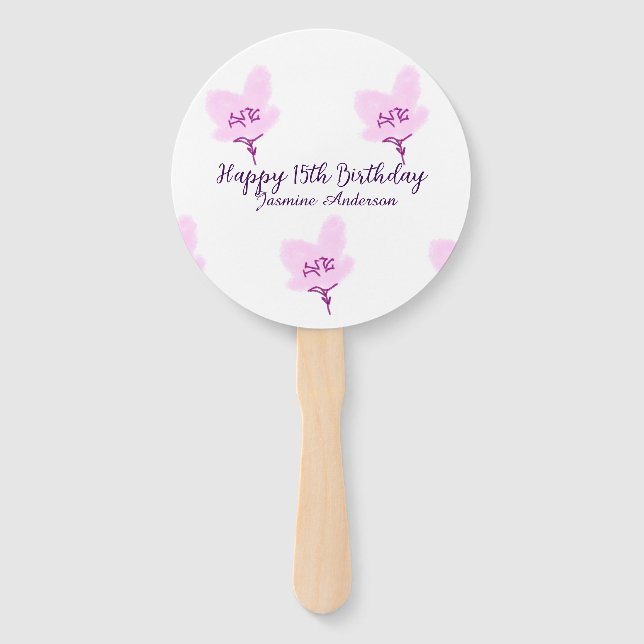 Leque Pink mauve floral 15th birthday quinceanera name d (Frente)