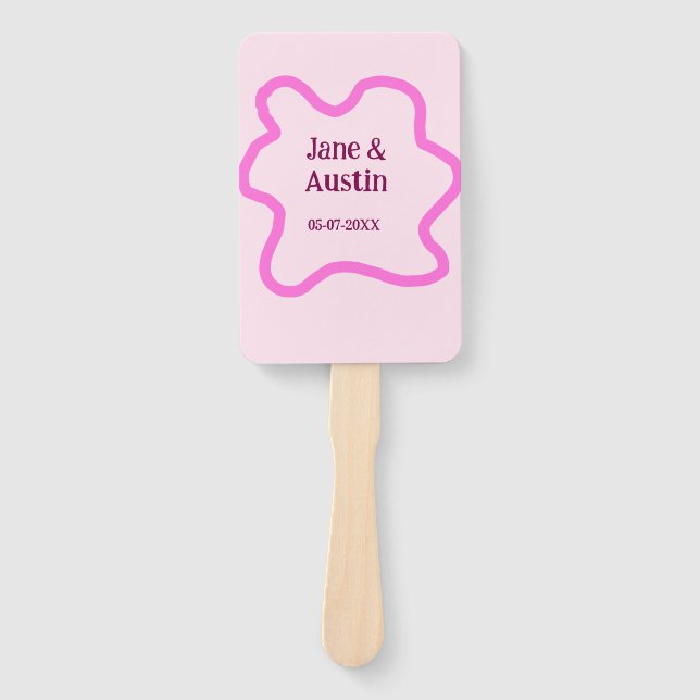 Leque Pink pastel retro wedding border frame name date (Frente)