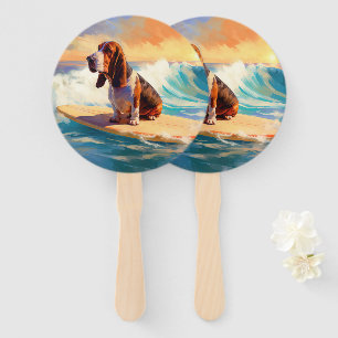 Leque Pintura de Basset Hound Surfando na Praia