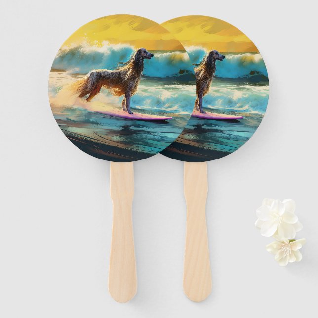 Leque Pintura de surf em praia de hound afegã (Frente e Verso)