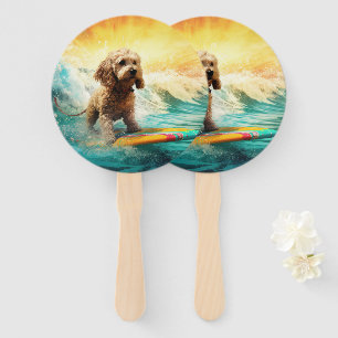 Leque Pintura de surf em praia em Cockapoo