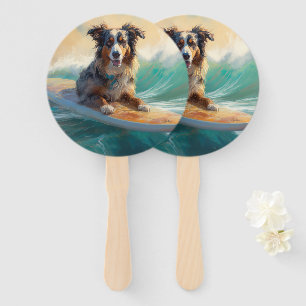 Leque Pintura de Surf na Praia do Australian Shepherd