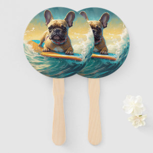 Leque Pintura de Surf na Praia do Bulldog Francês
