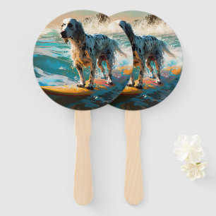 Leque Pintura de Surf na Praia do English Setter