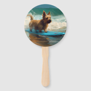 Leque Pintura de Surf na Praia do Terrier Australiano