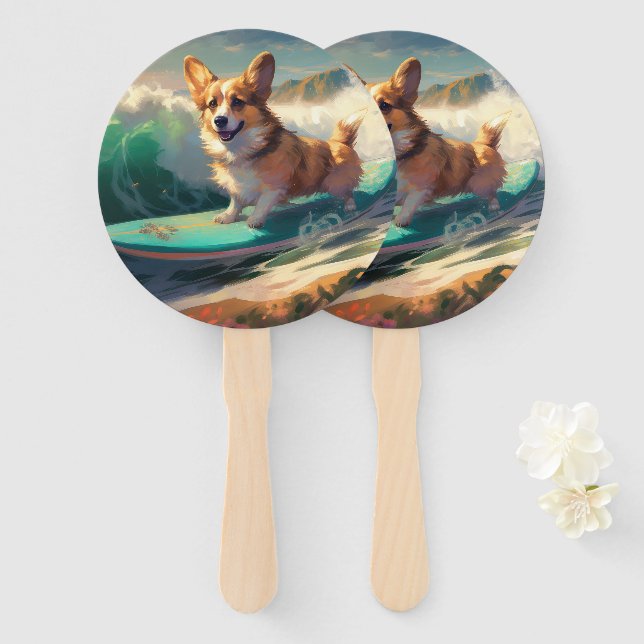 Leque Pintura para surfar na praia de Corgi (Frente e Verso)