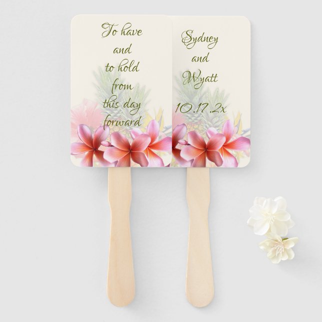 Leque Plumeria Tropical Havaiana não tem descanso (Frente e Verso)