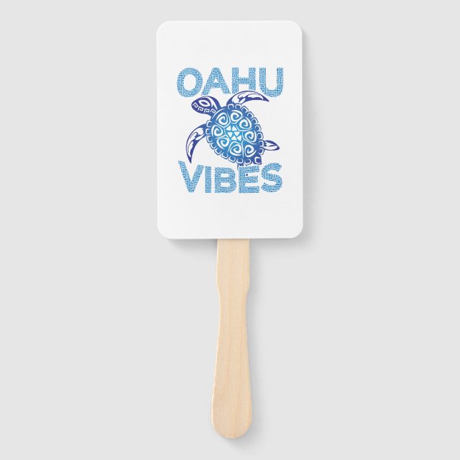 Leque Polynesian Blue Tribal Sea Turtle Oahu Vibes (Frente)