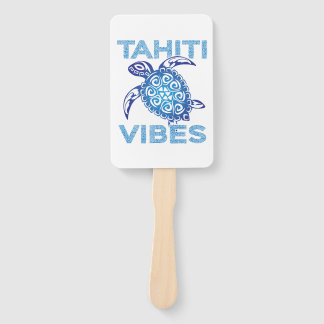 Leque Polynesian Blue Tribal Sea Turtle Tahiti Vibes