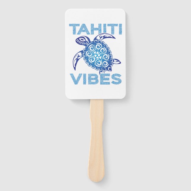 Leque Polynesian Blue Tribal Sea Turtle Tahiti Vibes (Frente)