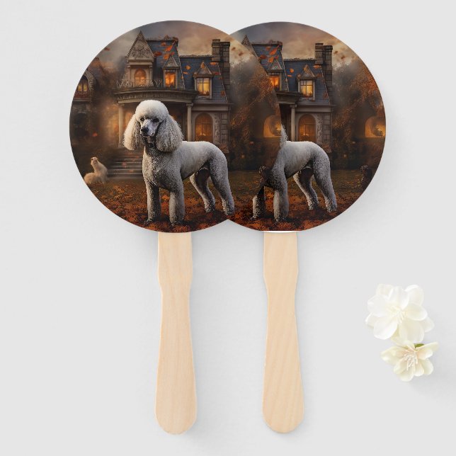 Leque Poodle Halloween Assustador (Frente e Verso)