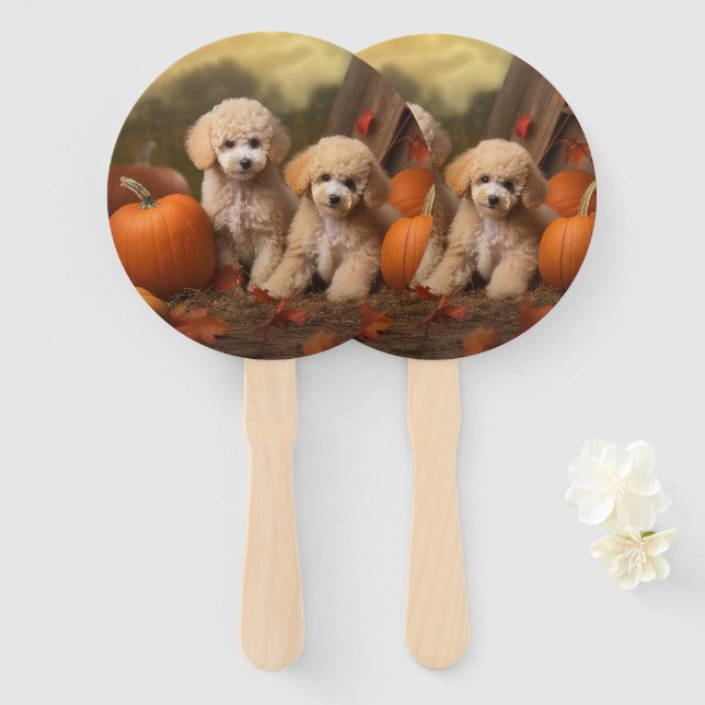 Leque Poodle Puppy Autumn Delight Pumpkin (Frente e Verso)