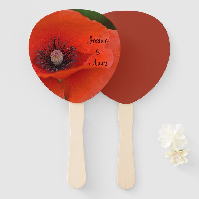 Leque Poppy de Casamento Personalizado (Frente e Verso)