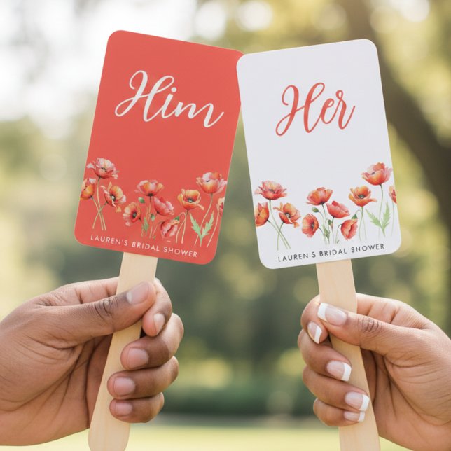 Leque Poppy Flower Guess Who Game Baby Bridal Shower (Poppy Flower Guess Who Game Baby Bridal Shower Hand Fan
)