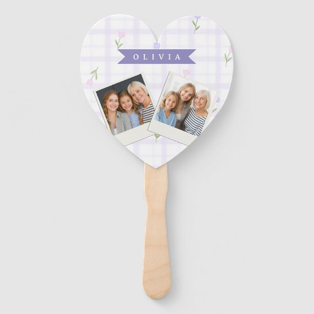Leque Presente Personalizado com Nome Floral Xadrez Lava (Frente)
