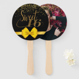 Leque Preto chico elegante moderno e doce de ouro 16 mão