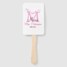 Leque Professor de monograma de brilho cardíaco rosa Sra