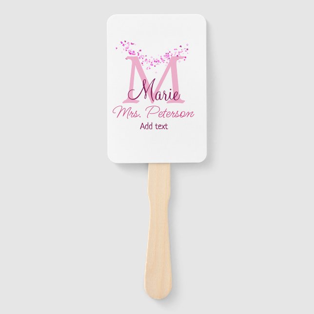 Leque Professor de monograma de brilho cardíaco rosa Sra (Frente)