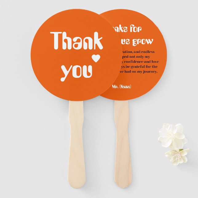 Leque Professor Personalizado, Obrigado Fan (Frente e Verso)