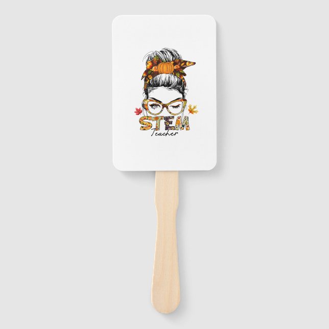 Leque Professor STEM Messer Bun Fall Vibes Autumn Graças (Frente)