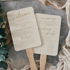 Leque Programa Boho Chic Vintage de Casamento Dourado