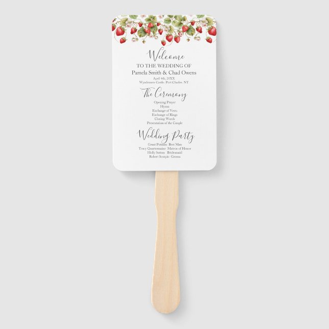 Leque Programa Casamento de Morangos Por Aquarelas (Frente)