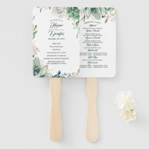 Leque Programa Casamento Elegante Dourado e Verde
