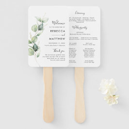 Leque Programa Casamento Eucalyptus Watercolor Script