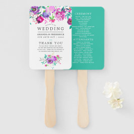Leque Programa Casamento Floral de Roxo e Mint