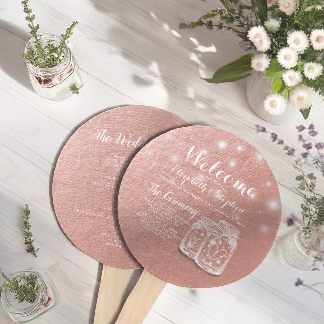 Leque Programa Casamento Mason Jars String Lights Rosa D (Criador carregado)