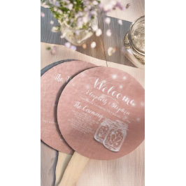 Leque Programa Casamento Mason Jars String Lights Rosa D