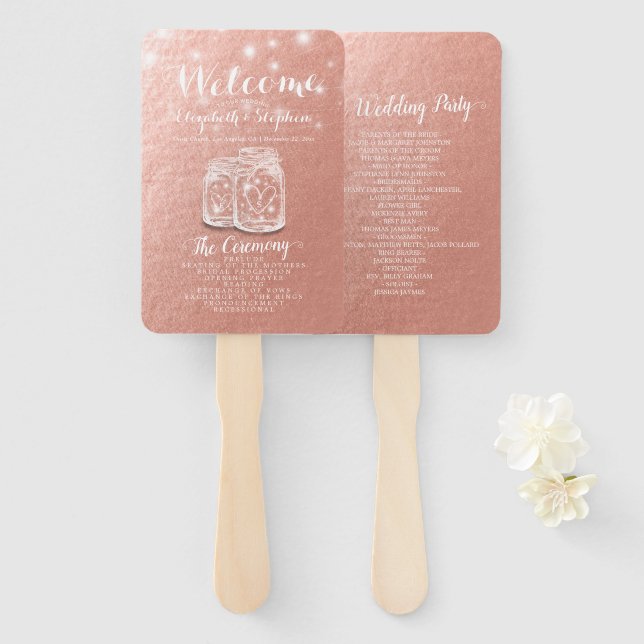 Leque Programa Casamento Mason Jars String Lights Rosa D (Frente e Verso)