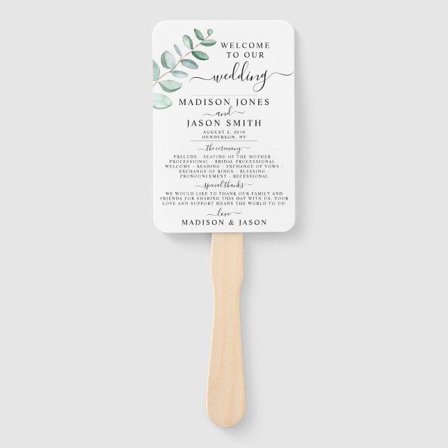 Leque Programa Casamento Minimalista Eucalyptus Greenery (Frente)